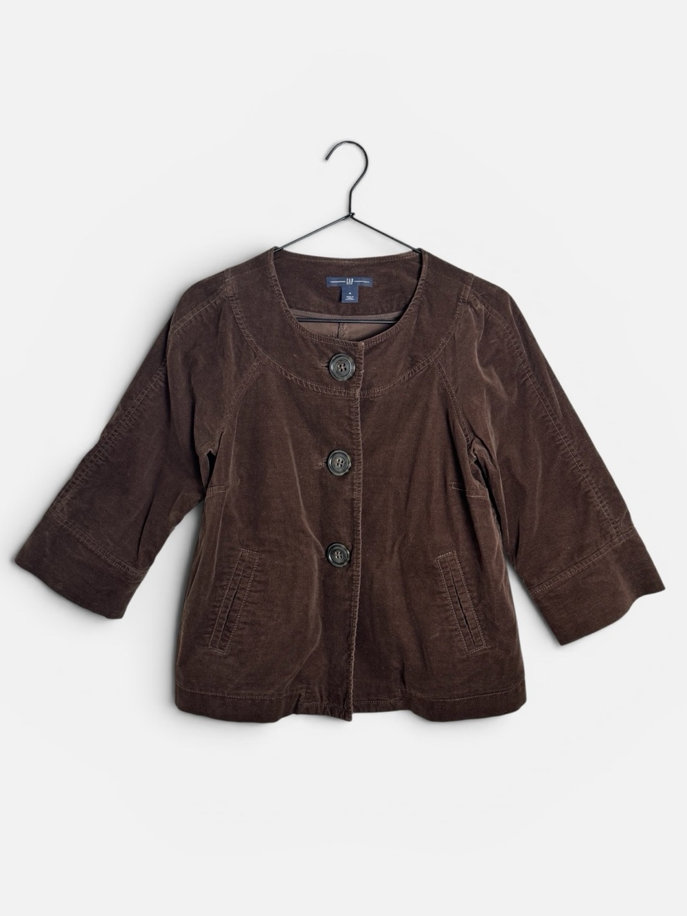 GAP Vintage Brown Corduroy Collarless Three Quarter Sleeve Button-Front Jacket